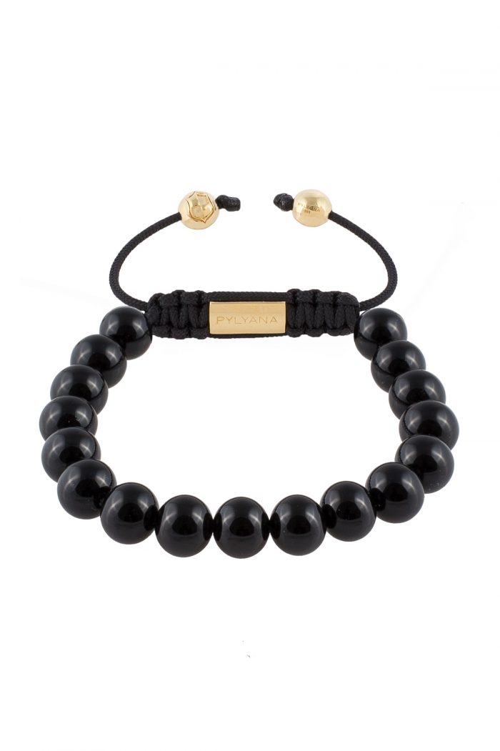 PYLYANA Damen Armband Onyx, 14K vergoldet, 20dsg08-01